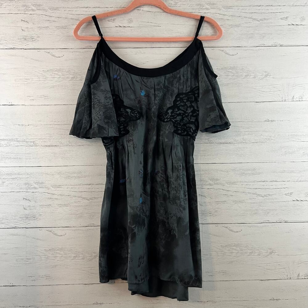 Free People Gray Floral Print Fit and Flare Cold Shoulder Dress Size 4